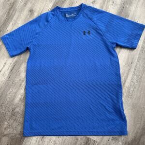 Under Armour Running T-Shirt Mens Small Blue HeatGear Loose Fit Gym Athletic Tee